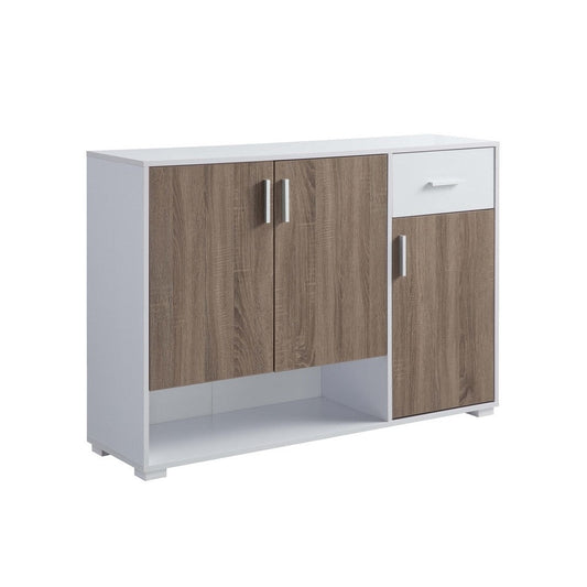 47 Inch 3 Door Cabinet Console, Single Drawer, Metal Handles, White, Taupe By Casagear Home