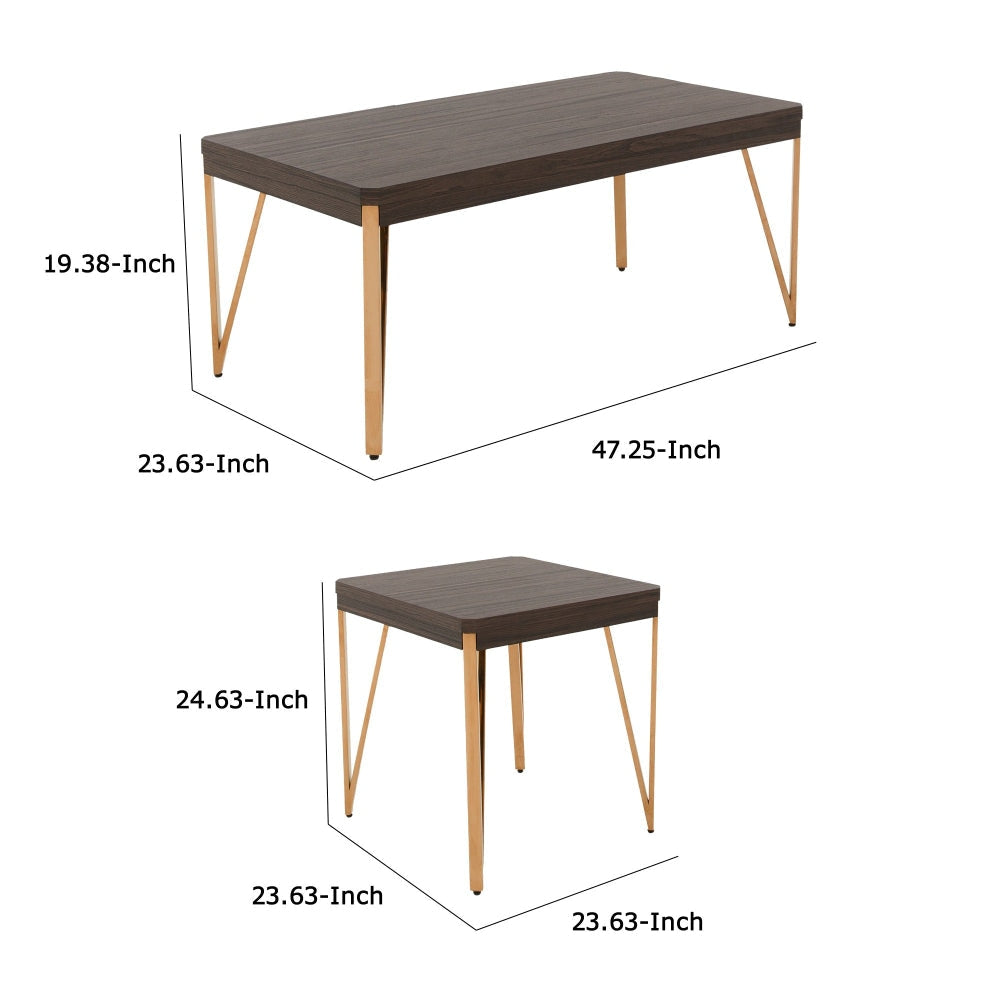 3 Piece Coffee and End Table Set Steel Legs Wood Grain Details Brown By Casagear Home BM302041
