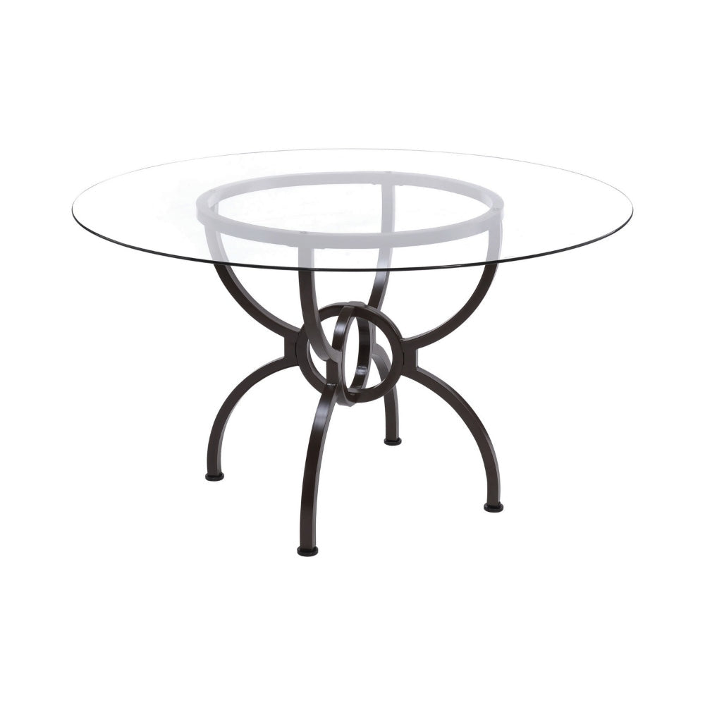48 Inch Round Dining Table, Clear Glass Top, Interlocked Ring Motif Legs By Casagear Home