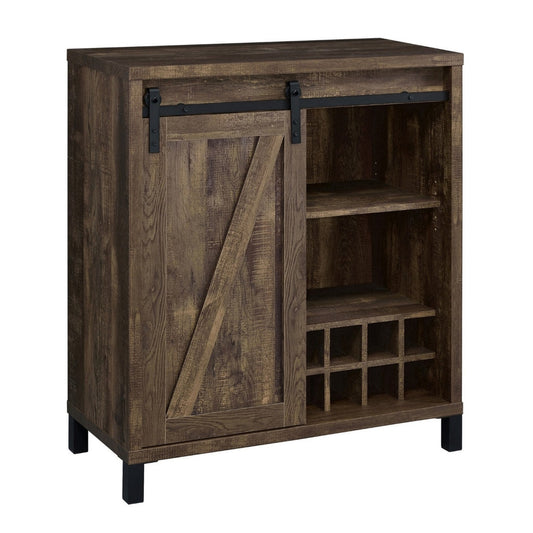 42 Inch Bar Cabinet with Single Sliding Door, Two Open Shelves, Black  By Casagear Home