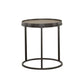 24 Inch Rustic Round End Table, Weathered Elm Brown Top, Hollow Base, Gray By Casagear Home