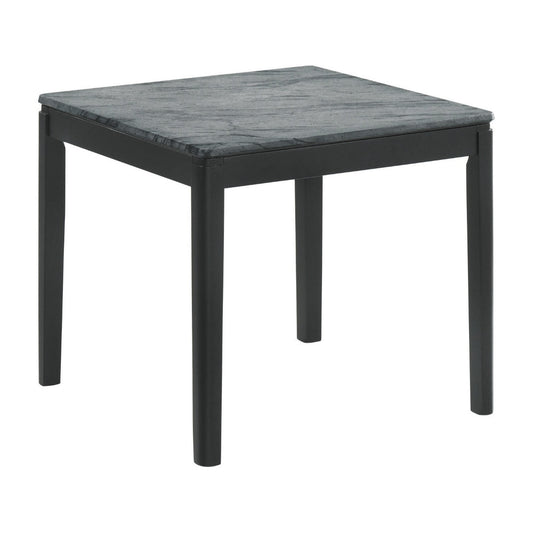 Kyo 24 Inch End Table, Gray Faux Marble Top, Sandy Texturing, Black Legs By Casagear Home