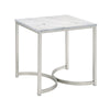 24 Inch End Table, Faux Marble Rectangular Top, Cantilever Steel Base  By Casagear Home