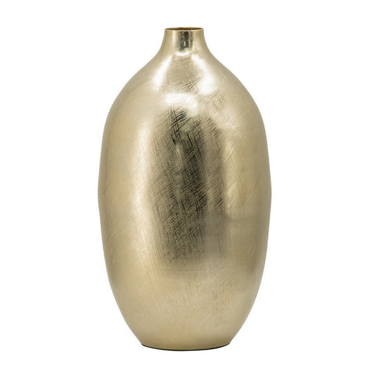 Pansy 19 Inch Modern Vase, Metal, Tall Curved Bottleneck Shape, Gold Finish By Casagear Home
