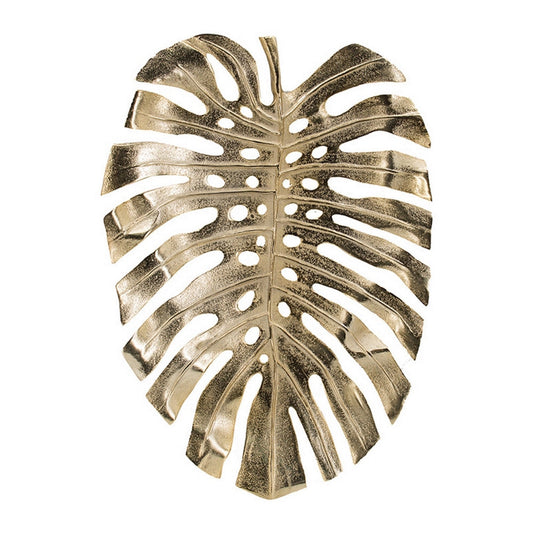 Linzo 25 Inch Metal Wall Hanging Decor, Monstera Leaf, Bright Gold Finish By Casagear Home