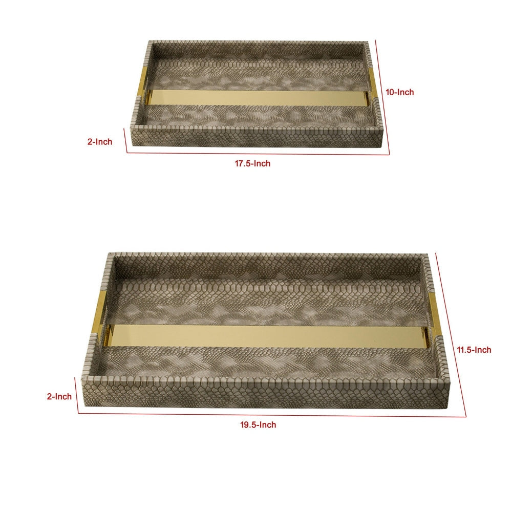 Set of 2 Textured Nesting Trays MDF Frame Vegan Faux Leather Flannel By Casagear Home BM302571