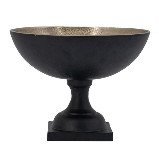 10 Inch Vintage Style Accent Bowl, Gold, Antique Black, Pedestal Stand By Casagear Home