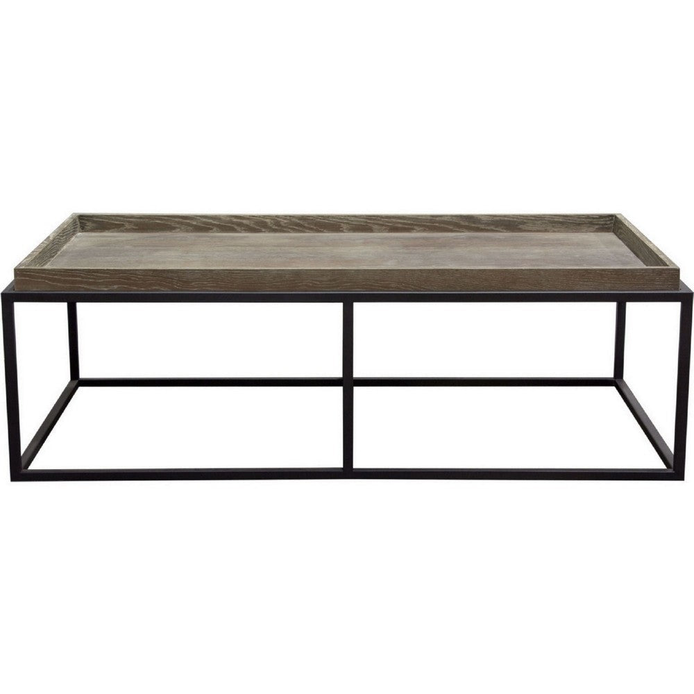 52 Inch Modern Coffee Table Raised Tray Edges Rustic Oak Brown Black By Casagear Home BM303156