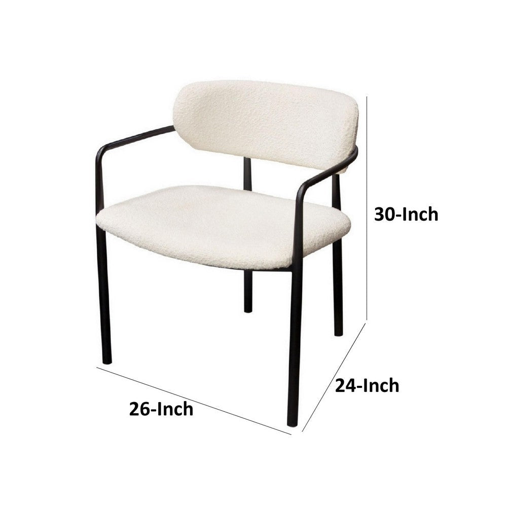 Oke 26 Inch Padded Dining Chair Set of 2 Black Ivory Boucle Upholstery By Casagear Home BM303190