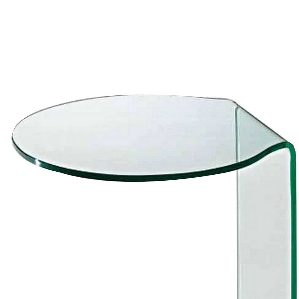 24 Inch Curved Glass End Table Cylindrical Design Caster Wheels Clear By Casagear Home BM304671