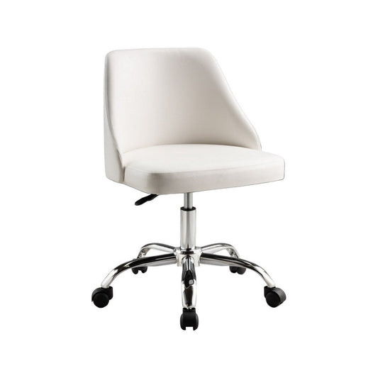 Yim 22 Inch Adjustable Swivel Office Chair, White Faux Leather, Chrome Base By Casagear Home