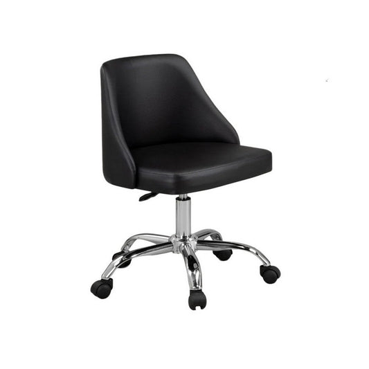 Yim 22 Inch Adjustable Swivel Office Chair, Black Faux Leather, Chrome Base By Casagear Home