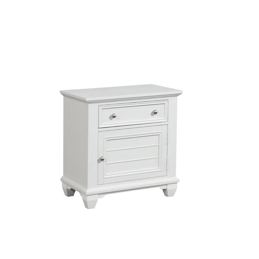 Jims 28 Inch Nightstand, Single Door and Drawer, Cup Handles, White Wood By Casagear Home