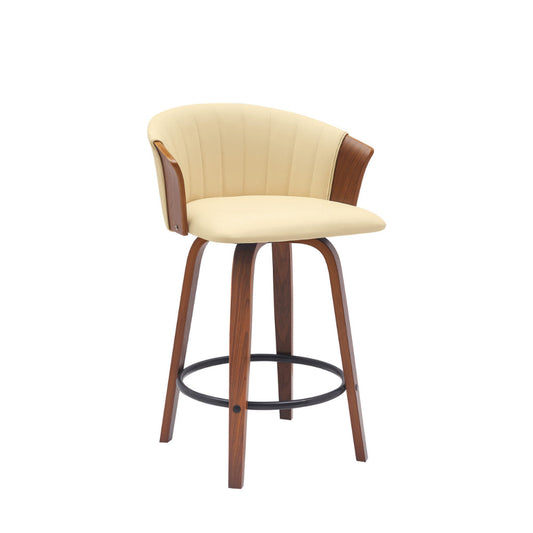 Oja 26 Inch Swivel Counter Stool Chair, Cream Vegan Leather, Walnut Brown By Casagear Home