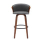 Oja 30 Inch Swivel Barstool Chair Gray Faux Leather Curved Walnut Brown By Casagear Home BM304903