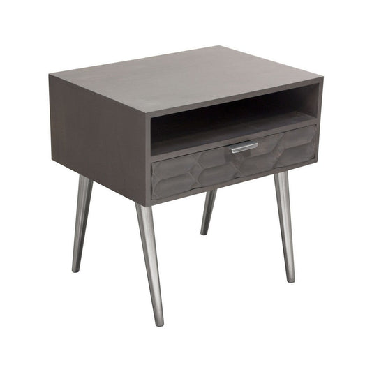 24 Inch Embossed Side End Table, 1 Gliding Drawer, Single Shelf, Smoke Gray By Casagear Home