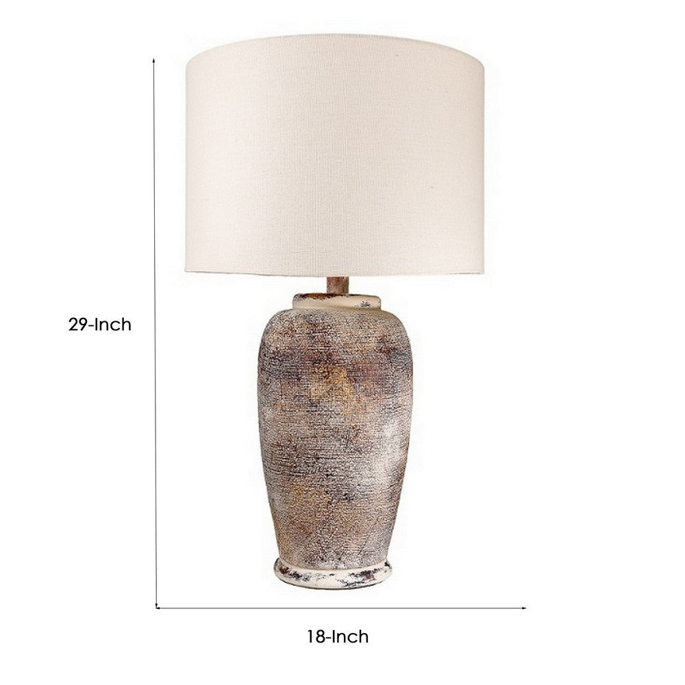 Alin 29 Inch Hydrocal Table Lamp Drum Shade Urn Shaped Base Pink Brown By Casagear Home BM305604