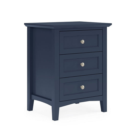 Fritz 30 Inch Nightstand, 3 Drawers Nickel Round Handles, Solid Wood, Blue By Casagear Home