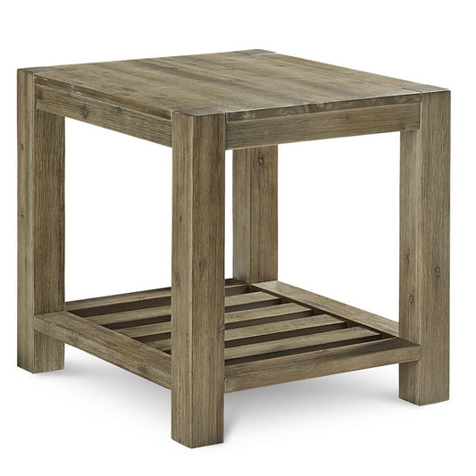 Cyon 28 Inch Side End Table, Washed Gray and Brown Wood, Open Shelf By Casagear Home