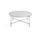 Mase 40 Inch Round Coffee Table Glass Top Clear Acrylic Legs Steel Frame By Casagear Home BM306052