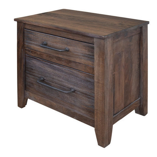 Elley 52 Inch Nightstand with 2 Drawers, Parota Wood, Rustic Brown and Gray By Casagear Home