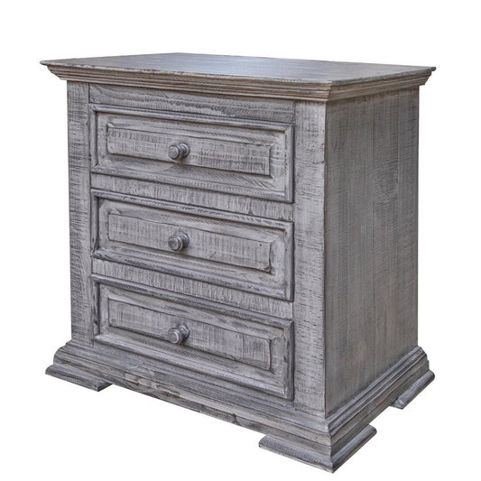 Siya 32 Inch Nightstand, 3 Drawers, Distressed Gray Pine Wood Molded Design By Casagear Home