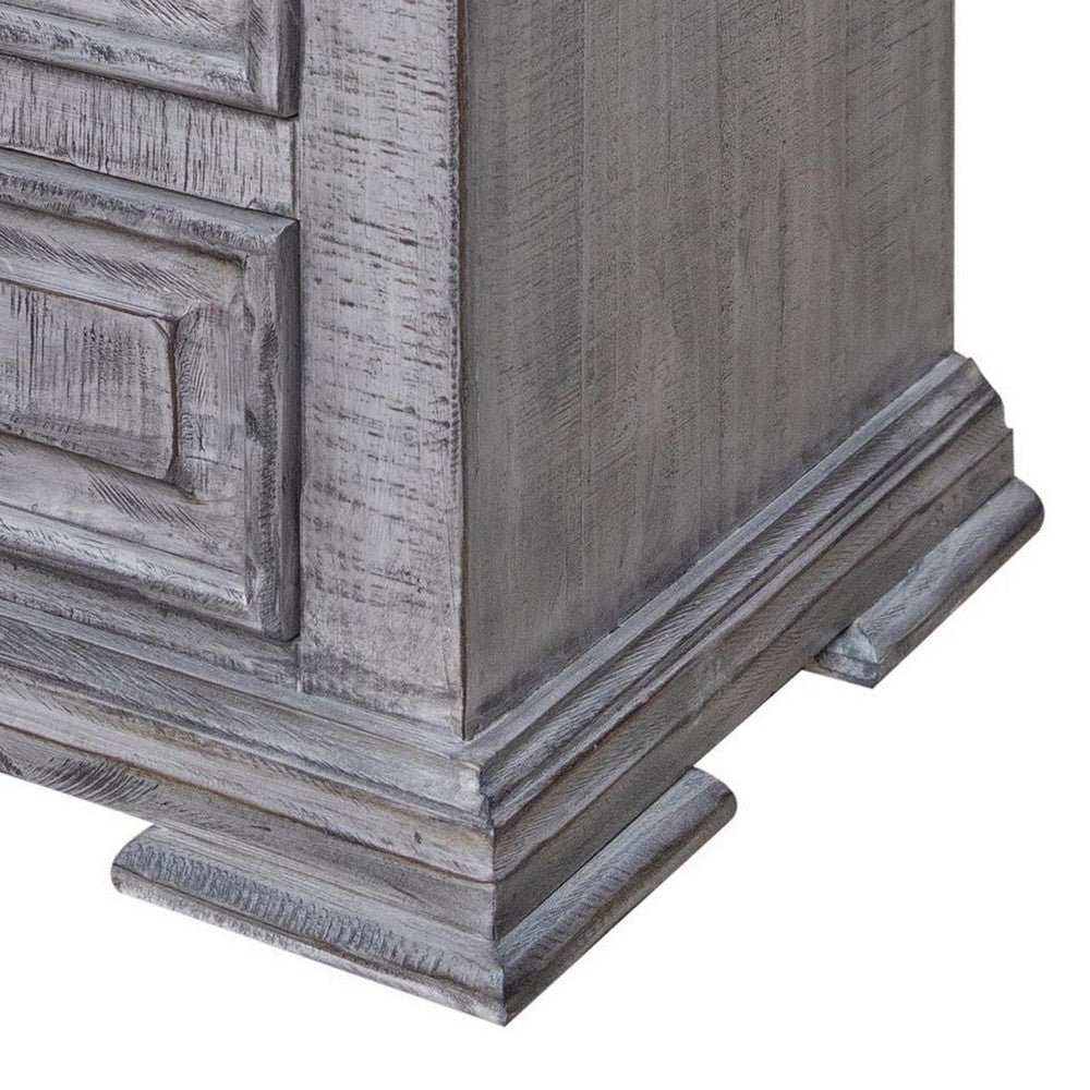 Siya 32 Inch Nightstand 3 Drawers Distressed Gray Pine Wood Molded Design By Casagear Home BM306499