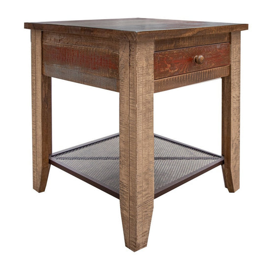 Fena 23 Inch Wide End Table, Single Drawer, Multicolor Distressed Pine Wood By Casagear Home