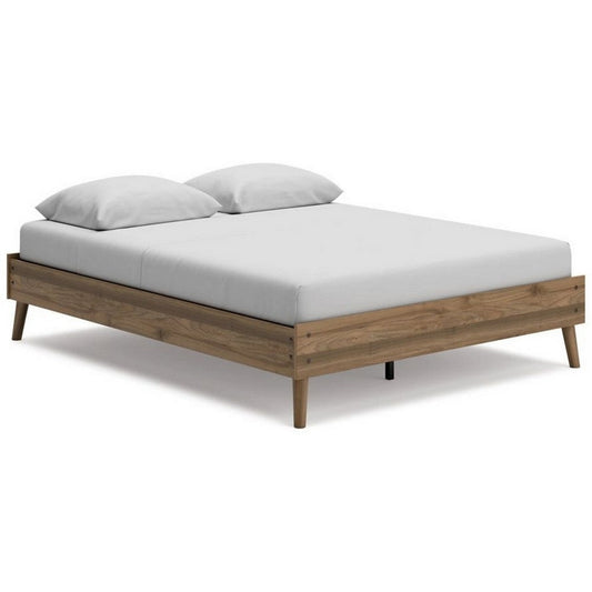 Ako Queen Size Platform Bed, Low Profile, Footboard, Honey Brown Finish By Casagear Home