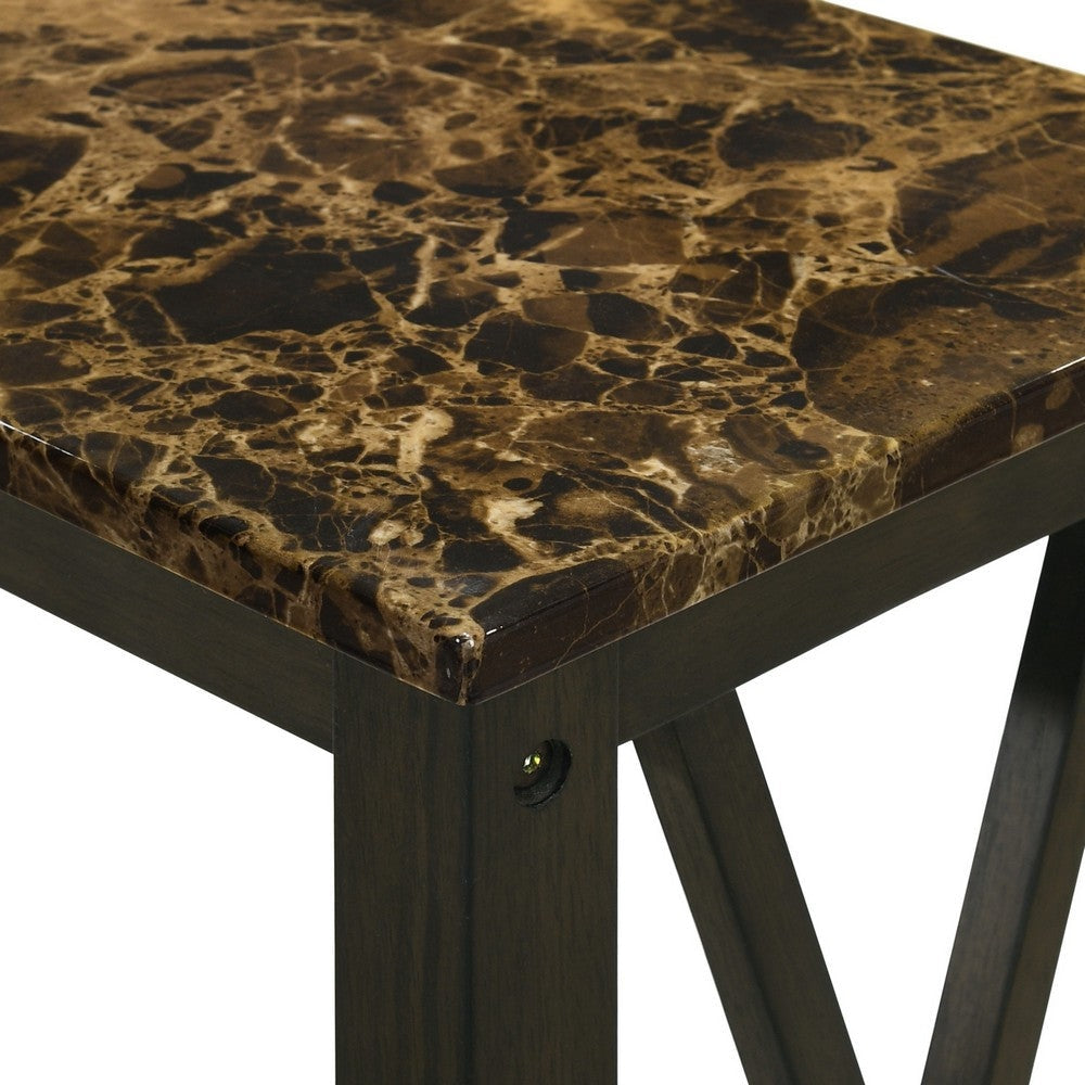 Elena 24 Inch Narrow Side Table Lower Slatted Shelf Faux Marble Espresso By Casagear Home BM306722