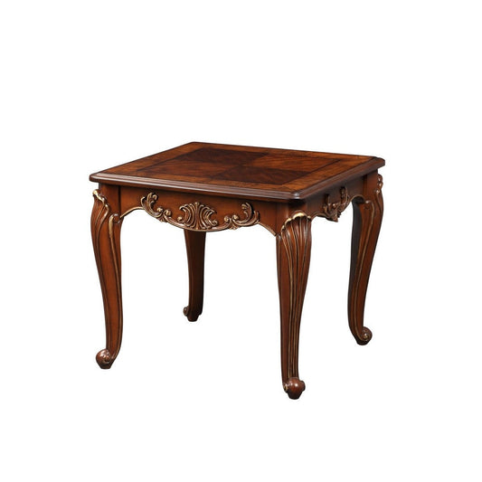 Lisa 28 Inch Side End Table, Ornate Curved Apron, Cabriole Legs, Brown By Casagear Home