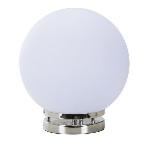 13 Inch Table Lamp, Globe LED Shade, Glass, Frosted White and Chrome By Casagear Home