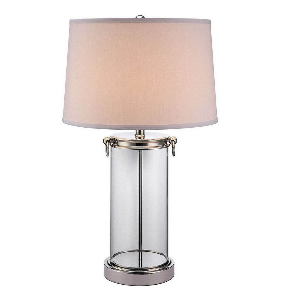 Axie 28 Inch Table Lamp, Glass Stand, Empire Shade, Metal, Nickel Finish By Casagear Home