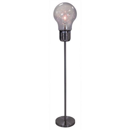 Febe 65 Inch Floor Lamp, Large Bulb Shade, Glass, Metal, Black Nickel By Casagear Home