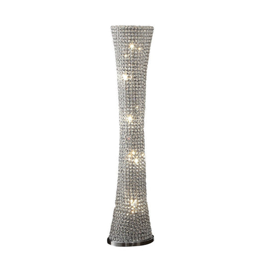 Wren 57 Inch Floor Lamp, Crystal Base with Subtle Curve, Metal, Silver By Casagear Home