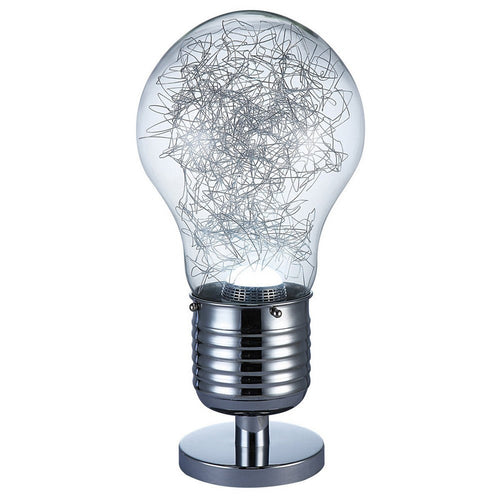 Zoom 21 Inch Table Lamp, Globe Glass Shade with a Bulb Design, Chrome By Casagear Home