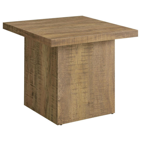 Zet 24 Inch Square End Table with Oversized Block Base, Mango Brown By Casagear Home
