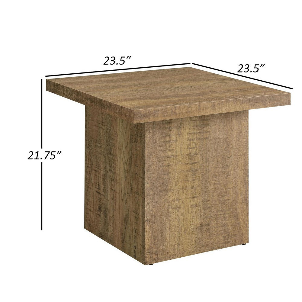Zet 24 Inch Square End Table with Oversized Block Base, Mango Brown By Casagear Home
