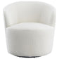 30 Inch Swivel Accent Chair, Barrel Inspired Design, Faux Sheepskin, White By Casagear Home