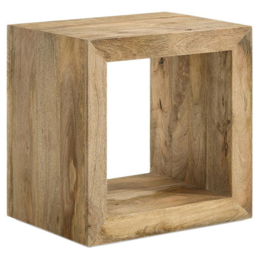 Beni 22 Inch End Table, Cube Shape, Handcrafted Mango Wood Frame, Brown By Casagear Home