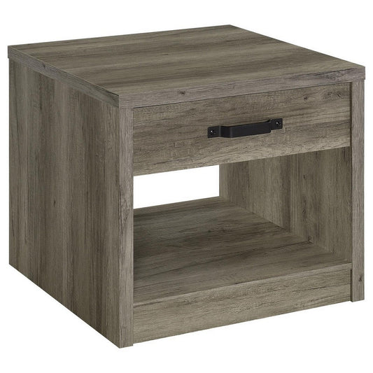 Lix 24 Inch Square End Table with 1 Drawer, Rustic Weathered Gray Finish By Casagear Home