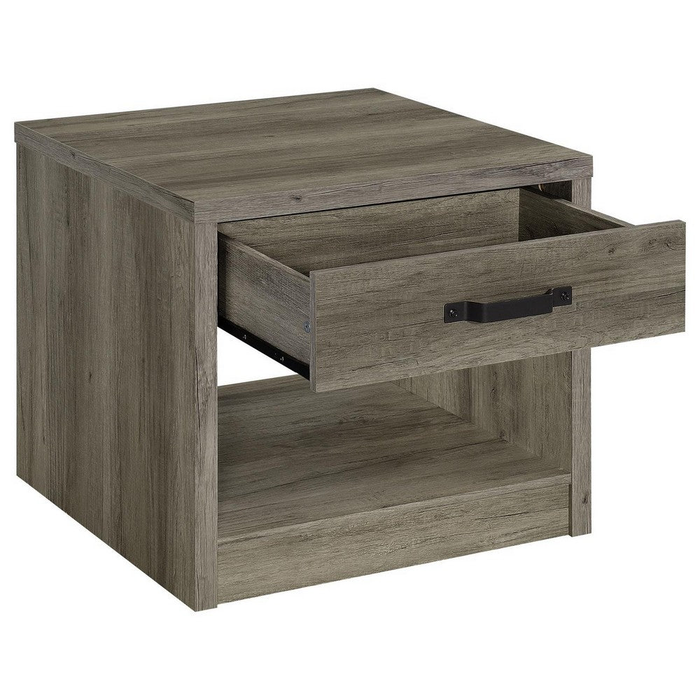 Lix 24 Inch Square End Table with 1 Drawer, Rustic Weathered Gray Finish By Casagear Home