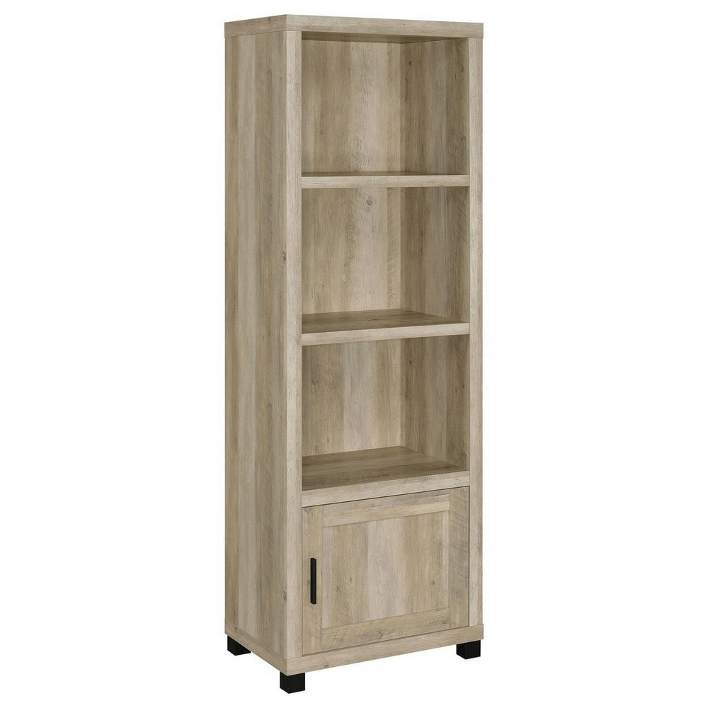 Sac 71 Inch Media Pier Tower with 3 Shelves and Cabinet, Antique Pine Wood By Casagear Home