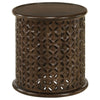 Kyra 18 Inch Round Side Table, Ornate Lattice Carving, Mango Wood, Brown  By Casagear Home
