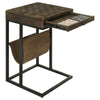 27 Inch Chess Side Table, Drawer, Magazine Holder, Tobbaco Brown Mango Wood By Casagear Home