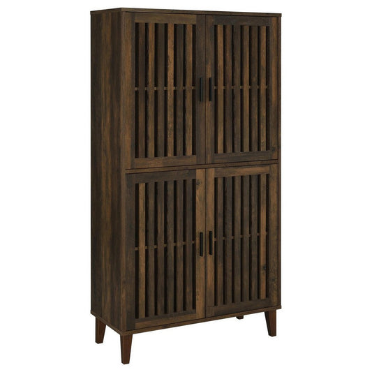 69 Inch Tall Accent Cabinet, Vertical Slatted Design, Brown and Black  By Casagear Home