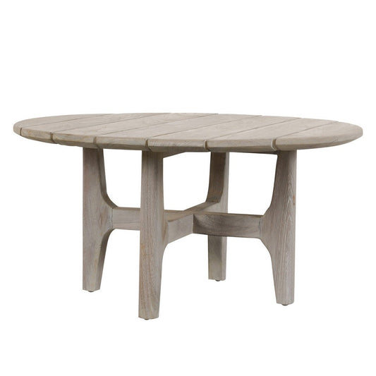 Ham 32 Inch Outdoor Round Coffee Table, Plank Tabletop, Gray Distressed By Casagear Home