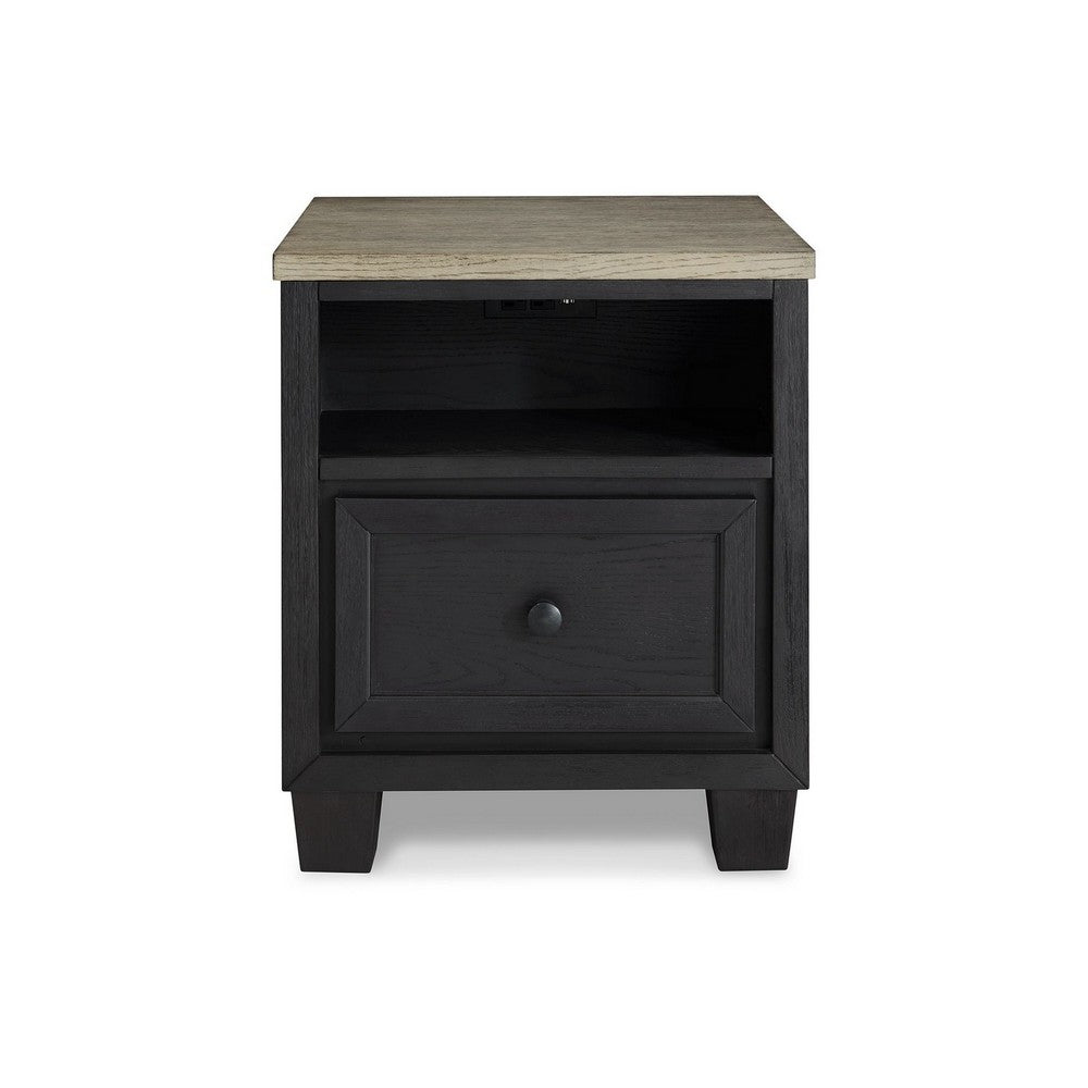 25 Inch End Table, Rectangular Tabletop, Open Shelf, 1 Drawer, Black, Brown By Casagear Home
