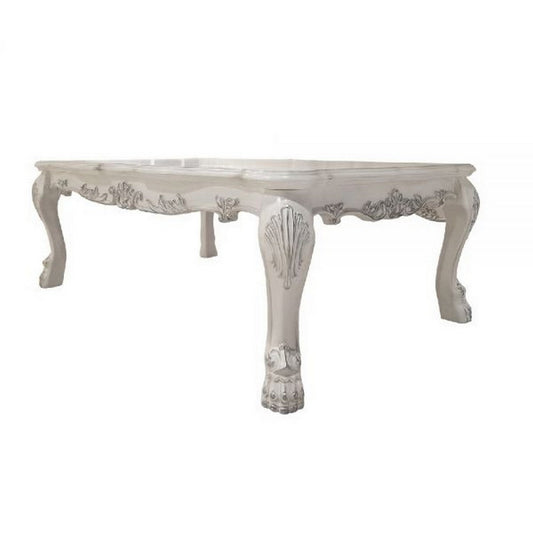 Ally 54 Inch Coffee Table, Aspen Wood, Classic Ornate Scrollwork, Polyresin By Casagear Home