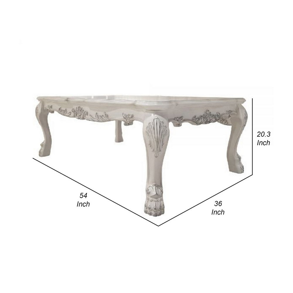 Ally 54 Inch Coffee Table, Aspen Wood, Classic Ornate Scrollwork, Polyresin By Casagear Home